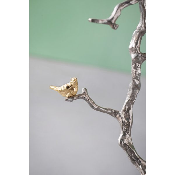 product-open-9da9bff27ba34ee9bd6fc8f5d438fdb9-goods 16.9x16.9x28' Round Aluminum Side Table with Sier Branch Design and Golden Bird Accents