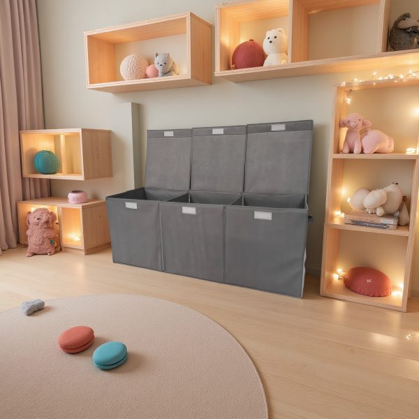3-Grid Storage Organizer, Extra-Large Foldable Sturdy Basket with Mesh Pockets, 40 Inches Size, Pink Purple Grey Kids Container, Holiday Gift for Multi-Scene