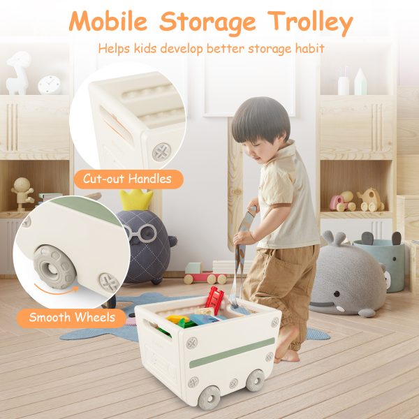 product-open-9e450d601df24a51a22b30bb62215b3e-goods COSTWAY Kids Storage Organizer, Multipurpose Chest and Bookshelf w/ Mobile Trolley, Enclosed Cabinets & Storage Bins, Side Bookshelves, Storage Cabinet w/ Unique Roof