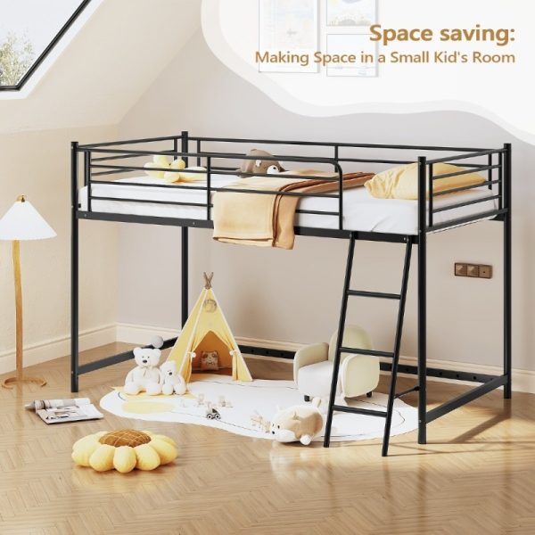 product-open-9e4e01cbc4b84fb3b6433d885858573f-goods Loft Bed for Kids | Heavy-duty Iron Frame, 350LBS Weight Capacity, Space Saving Design for Small Rooms & Low Ceilings, Movable Ladder, - JOYMOR