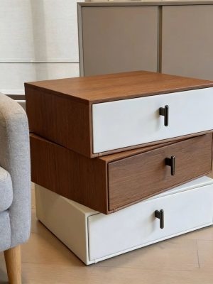 This Modern Three-Layer Wooden Bedside Table Features a Minimalist Design in White And Walnut Wood. It Offers Ample Storage Space for The Bedroom, Is Structurally Stable, Easy to Assemble, And Has a Scratch-Resistant Easy Decorative End