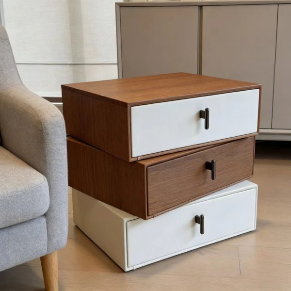 product-open-9e4ee5f52f084e9abe87782f5c49a68c-goods This Modern Three-Layer Wooden Bedside Table Features a Minimalist Design in White And Walnut Wood. It Offers Ample Storage Space for The Bedroom, Is Structurally Stable, Easy to Assemble, And Has a Scratch-Resistant Easy Decorative End