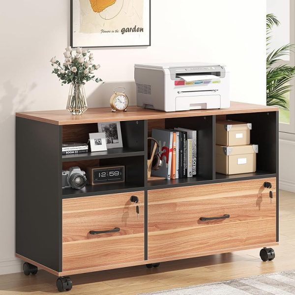 product-open-9e540653927847f1b7f541634034016c-goods 2 Drawer Wood Mobile Large Lateral File Cabinet with Lock, Lockable Rolling Filing Cabinet with Storage Shelves, Printer Stand Office Storage Cabinet for Home Office Fits Files Legal/A4, White