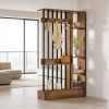 71-Inch Wooden Standalone Room Divider, Wall Partition Bookcase Featuring Shelves And Coat Hooks, a Contemporary Decorative Screen Suitable for Home And Office, in Brown
