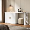 Adjustable Vanity Desk with Rolling Shutter, L-Shape Corner Makeup Table Featuring Shelves, Bedroom Storage Solution in White