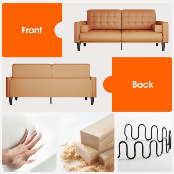 product-open-9e73cc5135d64081b4022ad8a884bc37-goods 70inch Mid-Century Modern Couch, Breathable Faux Leather Couch with Upholstered Cushions/Pillows, Metal Decorative Legs. Combines Comfort And Durability, for Living Rooms/Offices, Convenient And Practical, Easy to Assemble.