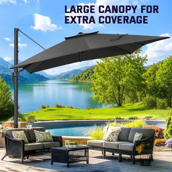 product-open-9e900e4a6117417d99dd8a55f9705d10-goods 10ft Heavy-Duty Outdoor Cantilever Parasol with, Large Rectangular Offset Umbrella - 360° Rotating Canopy, Tilt Mechanism & Heavy-Duty Aluminum Frame for Patio, Deck, Balcony, Pool (Compatible with most roofs)