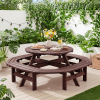 product-open-9e93354ad1eb434eb87ee23b51b17c78-goods 8-Person Round Wooden Picnic Table with Umbrella Hole, Wood Outdoor Dining Set with 4 Built-In Benches for Garden, Patio And Backyard
