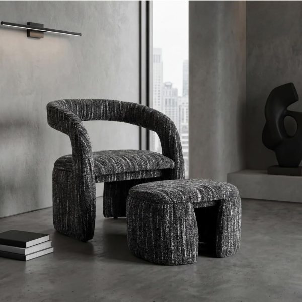 1pc Modern Accent Living Room Chair Set with One Ottoman, Upholstered Barrel Sherpa Lounge Side Chair, Comfy Side Reading Reclining Chair for Living Room, Bedroom, Apartment, Reading Room, Office