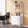 product-open-9f3b9c7c78a143d7bd436104ccfce152-goods LustreC 2 Drawer Vertical File Cabinet with Lock & Bookshelf, Letter Size Large Modern Filing Cabinet Printer Stand with Open Storage Shelves for Home Office, White