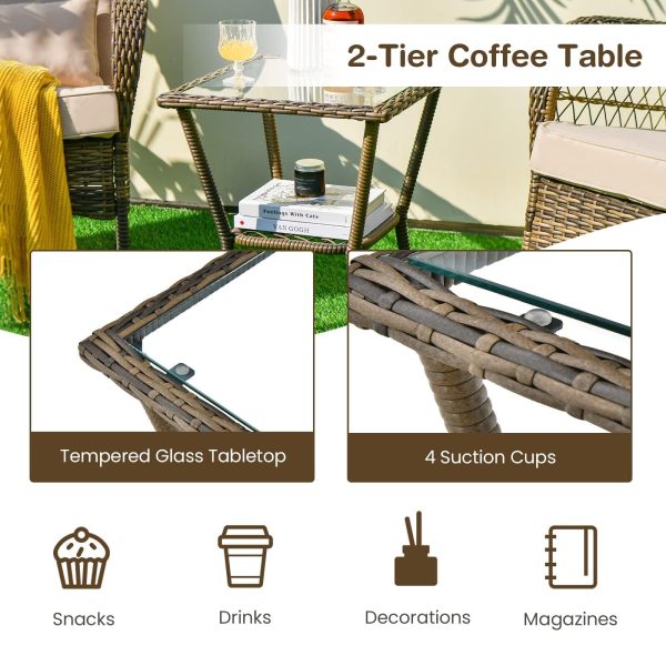 2026 New Courtyard Dining Tables and Chairs, 2pcs Outdoor Wicker Rocking Chair Set, Rattan Rocking Chair with Thick Cushions & High Back, All-Weather Wicker Rocking Bistro Set for Porch, Patio, Balcony