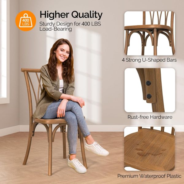 product-open-9f57cdf0459949d98abf08ebaf2d7627-goods Plastic Outdoor Dining Chairs Set of 4/8, Stackable Patio Chairs with Wicker Backrest, Waterproof Indoor Outdoor Kitchen Chairs, 400 Lbs Weight Capacity, Farmhouse Brown/Black/White Wedding Party Banquets Waiting Chairs