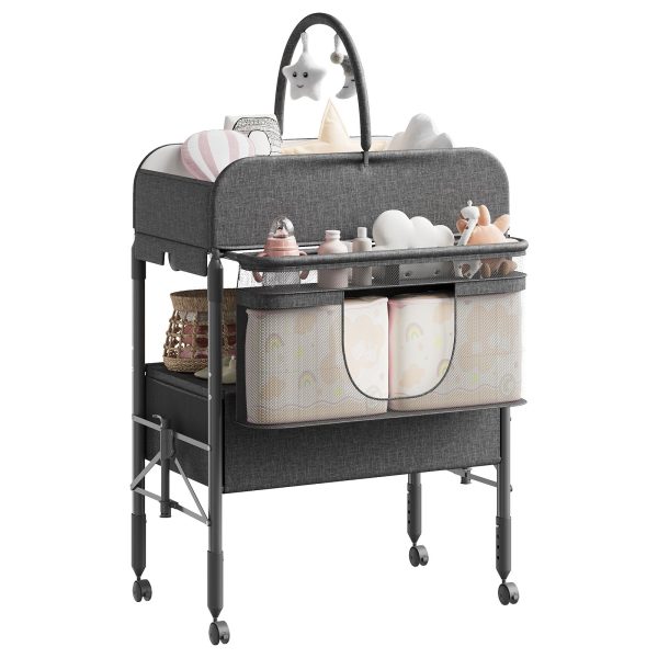 Height-Adjustable Baby Changing Station on Wheels - Compact Design, Two Storage Drawers, Quality - Portable And Space-Efficient Nursery Organizer for Infants And Newborns