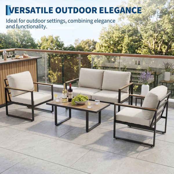 product-open-a027a7787a4142638cab8d88ecf72cf9-goods 4pcs Outdoor Patio Furniture Set in Grey, Conversation Sofa Set with Metal Frame And All-Weather PE Rope Weaving, UV Resistant And Waterproof Couch with Table for Garden, Balcony, Backyard