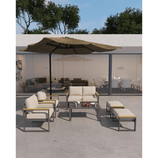 IDEALHOUSE Outdoor 2pcs Aluminum Patio Ottoman, Outdoor Footstool with Seat Cushions, Small Metal Outdoor Chairs for Balcony, Garden, Deck, Backyard, Beige