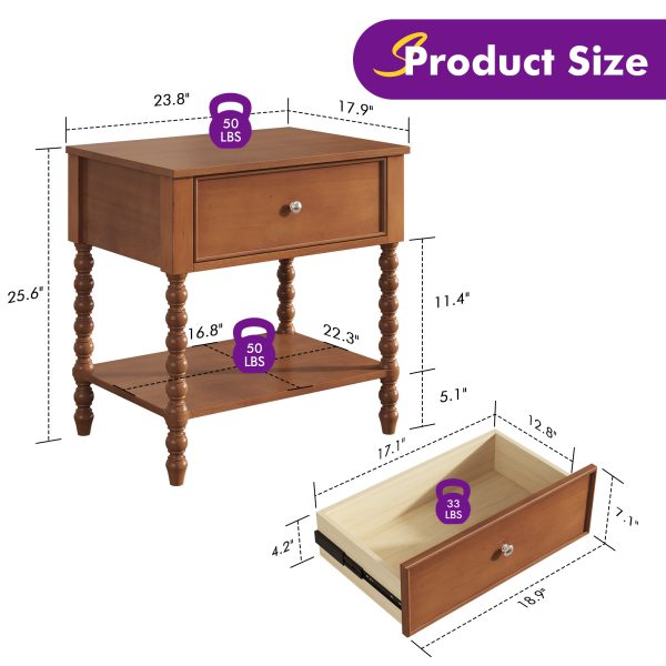 product-open-a11014ed27194d76921ae10795380662-goods PAPAJET Solid Wood Nightstand with Drawer Walnut Bedside Table Mid Century Bedroom Furniture Single or Set of 2 Options