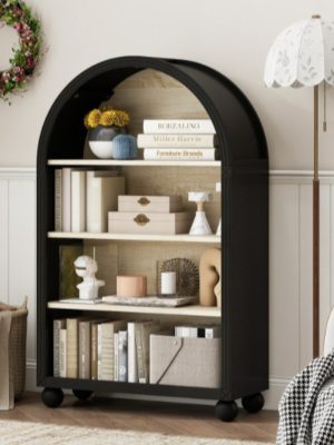 45.67' Tall Arched Bookshelf, 4 Tier Arched Bookcase, Modern Farmhouse Open Display Tall Bookcase for Bedroom, Home Office, Bedroom
