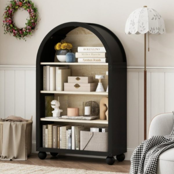 product-open-a1137f860e364cd196c491fdb118b92f-goods 45.67' Tall Arched Bookshelf, 4 Tier Arched Bookcase, Modern Farmhouse Open Display Tall Bookcase for Bedroom, Home Office, Bedroom