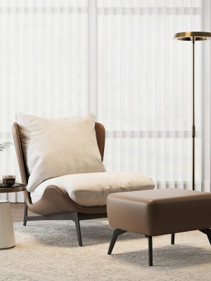 Modern Single Sofa Chair with Ottoman Footrest - Comfortable Armchair with Armrests, Solid Wood Frame & Cushioned Seat, Beige/ Brown/Black/Navy Blue/Gray Upholstered Fabric Accent Chair for Living Room, Bedroom, Balcony - Easy Assembly Required, Space-Saving Design, Foam Padding & Sturdy Hardwood Construction, Minimalist Style, Versatile for Reading or Relaxing