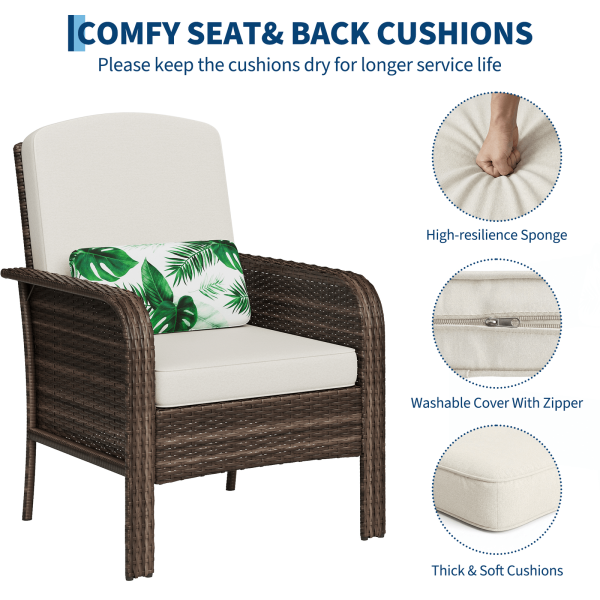 [Outdoor Wicker Chairs] Outdoor Wicker Chairs Set of 2, High Back Rattan Patio Chairs with Comfy Cushion, All-Weather Outside Club Chairs for Balcony Deck Garden