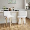 Pair of Contemporary Bar Stools Featuring Backs, Rotating Counter-Height Design, Upholstered Fabric for Kitchen Islands, Sturdy Wooden Legs, Ideal for Home Kitchens And Pubs