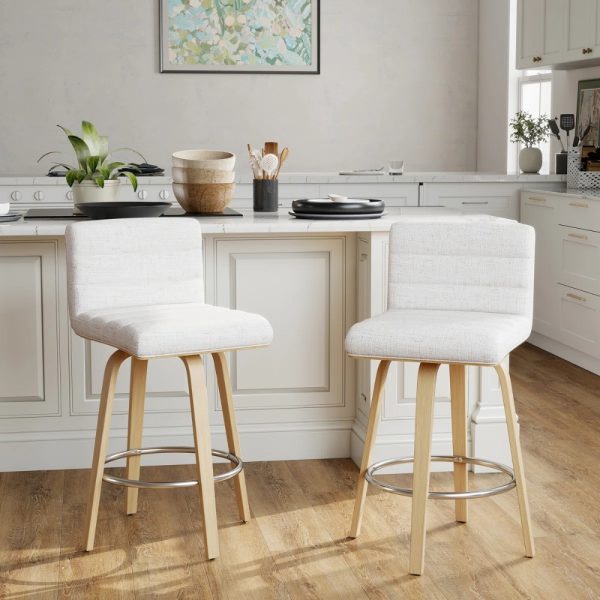 Pair of Contemporary Bar Stools Featuring Backs, Rotating Counter-Height Design, Upholstered Fabric for Kitchen Islands, Sturdy Wooden Legs, Ideal for Home Kitchens And Pubs