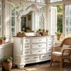 product-open-a1d34deb5fe34f33aa1338348fc9aeaa-goods Luxury White 1pc Dresser Dovetail Drawers Genuine Marble Top Bronze Round Knob and Hanging Pulls BedroomEasy to Install Storage Unit Ready to Use Out of Box