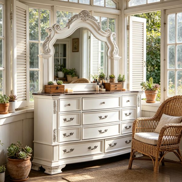 product-open-a1d34deb5fe34f33aa1338348fc9aeaa-goods Luxury White 1pc Dresser Dovetail Drawers Genuine Marble Top Bronze Round Knob and Hanging Pulls BedroomEasy to Install Storage Unit Ready to Use Out of Box
