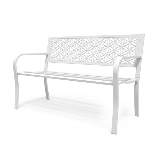product-open-a2042d485f8c485fb45fd5c1b01dcbbf-goods 50" Outdoor Bench Metal with Floral Back, Garden Bench Front Porch Bench for Yard Patio Entryway Park Outside, 800lb Capacity