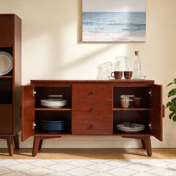 product-open-a22ea7355d174ed1a2674d633a940506-goods-1 47. 3" Mid Century Modern Sideboard Buffet Cabinet, Kitchen Buffet Cabinet with Solid Wood Frame Legs and Wooden Handle, Storage Cabinet with 2 Doors and 3 Drawers for Kitchen, Dining, Living Room, Walnut