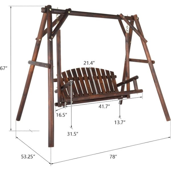 [Heavy Duty Swing] Bonnlo Heavy Duty 880 LBS Wooden Patio Porch Swing with A-Frame Stand, Hanging Swing Bench Chair with Frame for Outside, Yard, Garden (Rustic Sequoia Dusk/Natural)