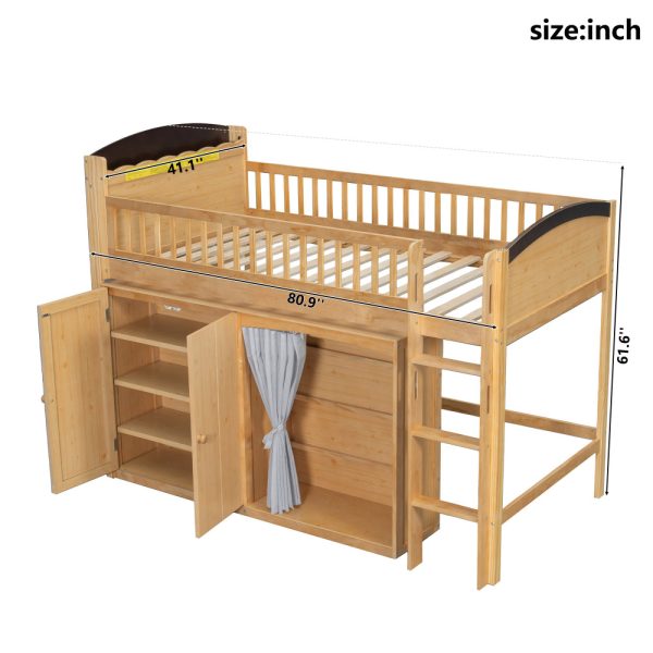 product-open-a31ada00879c461daf11b61c0807b557-goods Twin Size Loft Bed with Storage Cabinet, Wardrobe And LED, Wood Color And Espresso