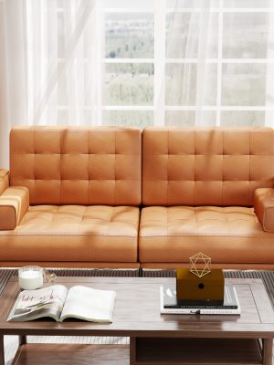 70inch Mid-Century Modern Couch, Breathable Faux Leather Couch with Upholstered Cushions/Pillows, Metal Decorative Legs. Combines Comfort And Durability, for Living Rooms/Offices, Convenient And Practical, Easy to Assemble.