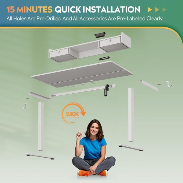 product-open-a38b4cc9c3f84faaa3f6628f9e126236-goods 55×28 Inch Electric Standing Desk with Drawers | 3 Adjustable Height, Storage Shelf, Built-in USB Outlet, Memory Preset, Sit to Stand, Contemporary Style, White, Engineered Wood Top, Box Drawers, Floor Mount, by GALAXHERO