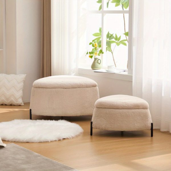product-open-a3ee2f54a7a641c59ee69d3e8c53e613-goods-1 29.9"Wide 2 - Piece Upholstered Storage Ottoman Set Footrest Shoe Changing Stool with Metal Legs, Faux Fur Foot Stool Coffee Side Table With Reversible Lid for Living Room Bedroom Entryway. Light Camel
