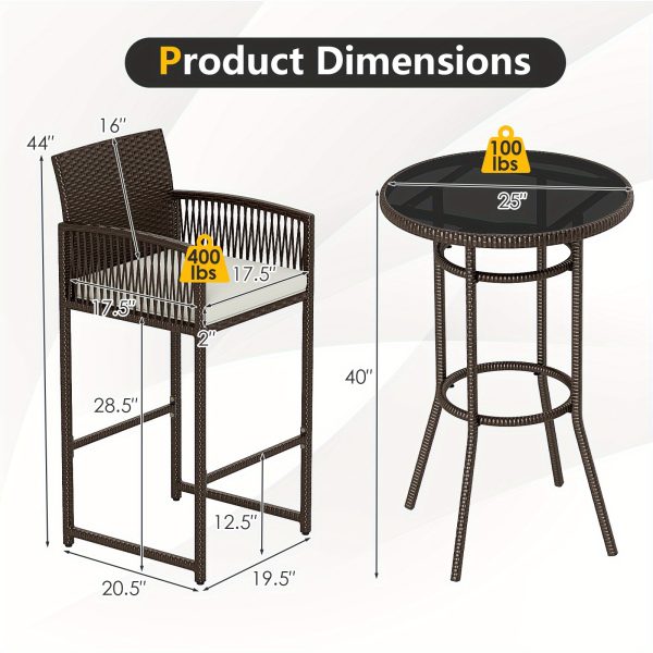 product-open-a4bab2621f354f98817ae7ca3a51ee12-goods LIFEZEAL 3pcs Outdoor Bar Set, Featuring a Wicker Bar Table And Armchairs with Two Cushions, Sturdy Metal Barstools And Table with Glass Top for Your Backyard, Poolside, Or Porch, Outdoor Bar Table And Chair, Outdoor Table And Chair Set, Outdoor High Top Table And Chair, Patio Set Outdoor, Patio Table And Chair Set, Outdoor Patio Bar Set, High Top Outdoor Table And Chair, Bar H Table, Outdoor Bar Chair, High Top Table And Chair Outdoor, Outdoor Dining Table And Chair, High Table And