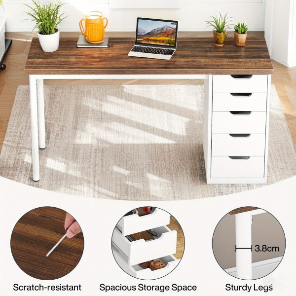 product-open-a4e0f70b8d074a6197cf8a84038df385-goods 47-Inch Computer Desk, Contemporary Work Desk Featuring 5 Drawers And a Metal Frame, Minimalist Writing Desk Suitable for Home Office Use