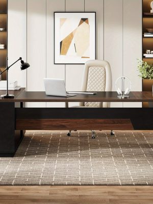 78" Extra Wide Executive Desk - Heavy-Duty Home Office Desk with L-Shaped Workstation, Built-in Storage Drawers & File Cabinet, Walnut Finish - for Professional Office or Study - Easy Assembly, Desk Accessories Office, Spacious Workspace, Sophisticated Design, Engineered Wood Construction, Contemporary Furniture, Solid Build, Remote Workers