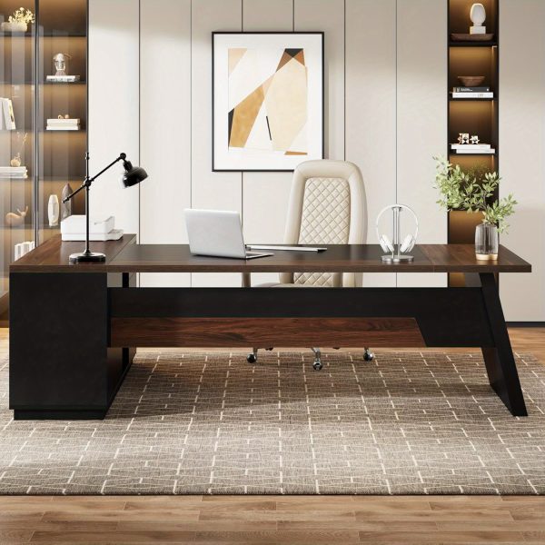 product-open-a4fa24b0673e4b8da594434ab6f3cc1c-goods 78" Extra Wide Executive Desk - Heavy-Duty Home Office Desk with L-Shaped Workstation, Built-in Storage Drawers & File Cabinet, Walnut Finish - for Professional Office or Study - Easy Assembly, Desk Accessories Office, Spacious Workspace, Sophisticated Design, Engineered Wood Construction, Contemporary Furniture, Solid Build, Remote Workers