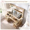 product-open-a558fc5097ae4d87a088baed95d04f8b-goods ALBOTT Fluted Vanity Desk With Large Mirror, Adjustable LED Lights, Glass Top, Charging Station And 4 Or 7 Drawers Makeup Table For Women And Girls, Suitable For Home Use