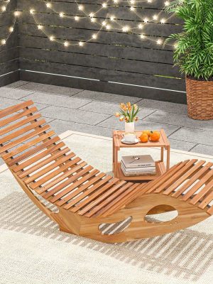 MULTIGOT Outdoor Acacia Wood Chaise Lounge Rocker - High Back Ergonomic Slatted Seat with Stopper, 350lb Capacity Weather-Resistant Patio Furniture for Deck, Poolside, Garden (Natural Finish), Outdoor Lounge Chair, Deck Seating, Rustic Design, Sturdy Construction, Backyard Comfort