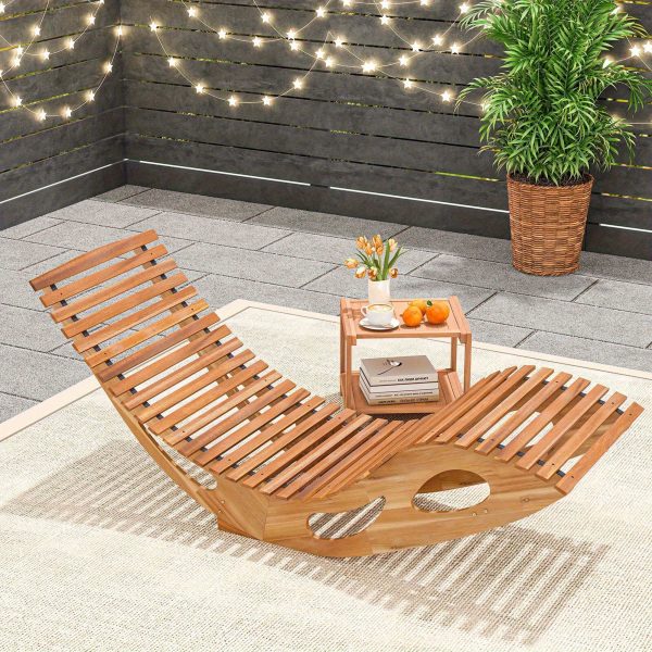 product-open-a57e0f763adb442e9a389065ec56ee19-goods MULTIGOT Outdoor Acacia Wood Chaise Lounge Rocker - High Back Ergonomic Slatted Seat with Stopper, 350lb Capacity Weather-Resistant Patio Furniture for Deck, Poolside, Garden (Natural Finish), Outdoor Lounge Chair, Deck Seating, Rustic Design, Sturdy Construction, Backyard Comfort