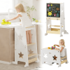 3-In-1 Kitchen Step Stool, Foldable Learning Standing Tower with Blackboard, Wooden Kitchen Stool Helper for Kids, Old Boy Girl Gifts