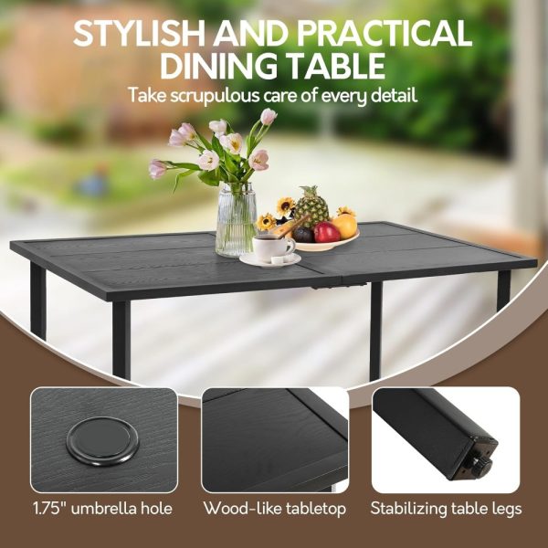 product-open-a65d9eb533c6476ca40554b6bc593f5e-goods Andehomy 7pcs Patio Dining Set with 6 Chairs And 1 Table, Outdoor Dining Set with 2 Wicker Swivel Patio Dining Chairs with Cushions & Black, Rectangular Woodgrain Metal Dining Table with 1.75" Umbrella Hole, Black & Brown