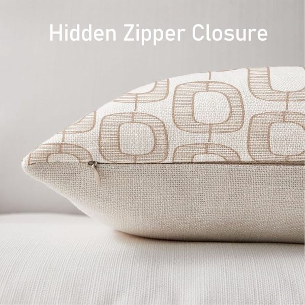Outdoor Pillows 2pcs Set with Insert Hand-Drawn Beige Abstract Link Pattern Decorative Outdoor Cushion, 17.72inch Square Throw Pillow for Patio, Garden, Sofa, Bed, Breathable Fabric Cover with Hidden Zipper, Weather-Resistant