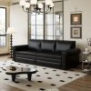 product-open-a6731e7948834a0d8bcafca9e97fbe3b-goods 93.7' Bohemian Chesterfield Sofa Bed: 3-in-1 Convertible Sleeper with Faux Leather Upholstery, Nailhead Trim & Rolled Arms, Light Brown Pull-Out Couch Suitable for Small Spaces, Apartments, Dorms, Guest Rooms - Assembly Required