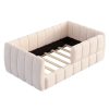 product-open-a68ade3509ce46958f34f54d8698ce92-goods Upholstered Floor Daybed with Removable Guardrails, Compatible with Standard US Mattresses, Safety Bed with High Headboard And Footboard, Beige