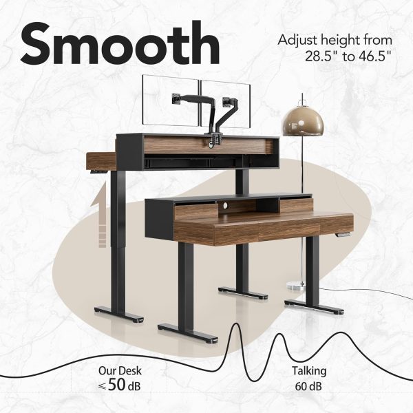 product-open-a6992a2d024745f6820c817a97767848-goods Electric Standing Desk with Drawers | 48 Inches Height Adjustable, Monitor Shelf, Whole-Piece Board, 4 Memory Height Settings, Classic Wood Color, PERLECARE