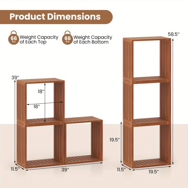 product-open-a6a6056284a349d49bb9b9595d05c035-goods LIFEZEAL 3-Tier Solid Wood Stackable Storage Cubes - Freestanding Open Bookcase Shelves with Natural Teak Finish, Heavy-Duty Interlocking Design for Living Room, Bedroom, Home Office - Space-Saving Organizer, Easy Assembly, Modern Farmhouse Style, Sturdy Hardwood Construction, Multi-Purpose Furniture (Compatible with Vinyl Record Display) - Ideal for Small Spaces, Natural Wood Grain