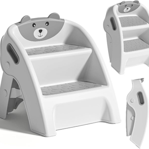 Toddler Step Stool, Foldable 2-Step Kids Stool with Non-Slip Design And Handle, Multipurpose Step Stool for Bathroom Sink, Kitchen, Bedroom, Counter